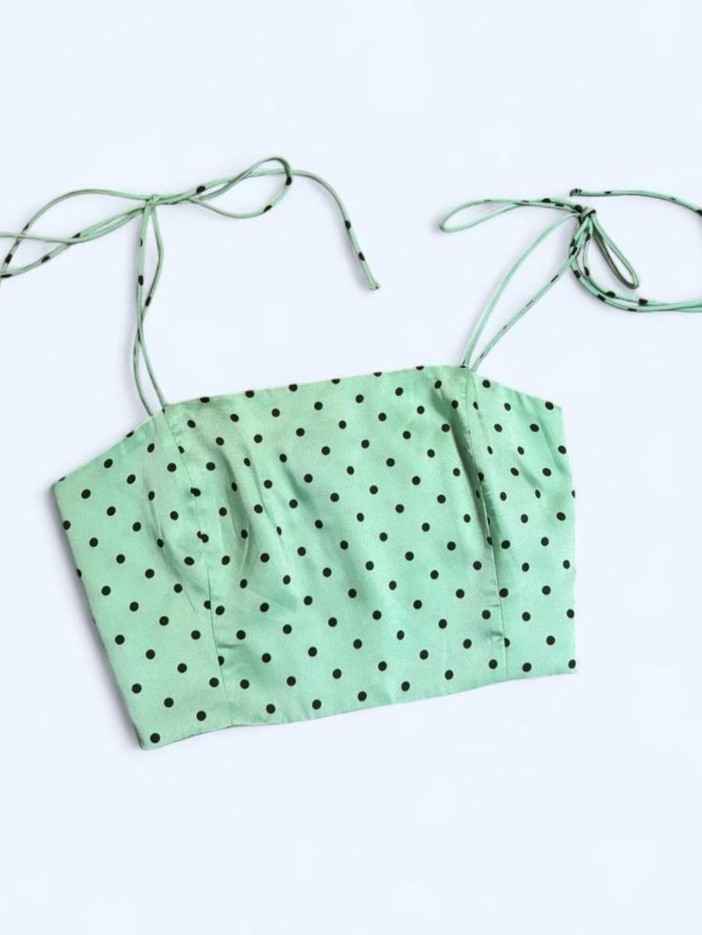 Zara mint Green and black polka dot satin crop top